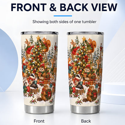 #pl[20oz|Steel] Woodland Christmas Tumbler 20oz, Forest Animal Stainless Steel Travel Cup