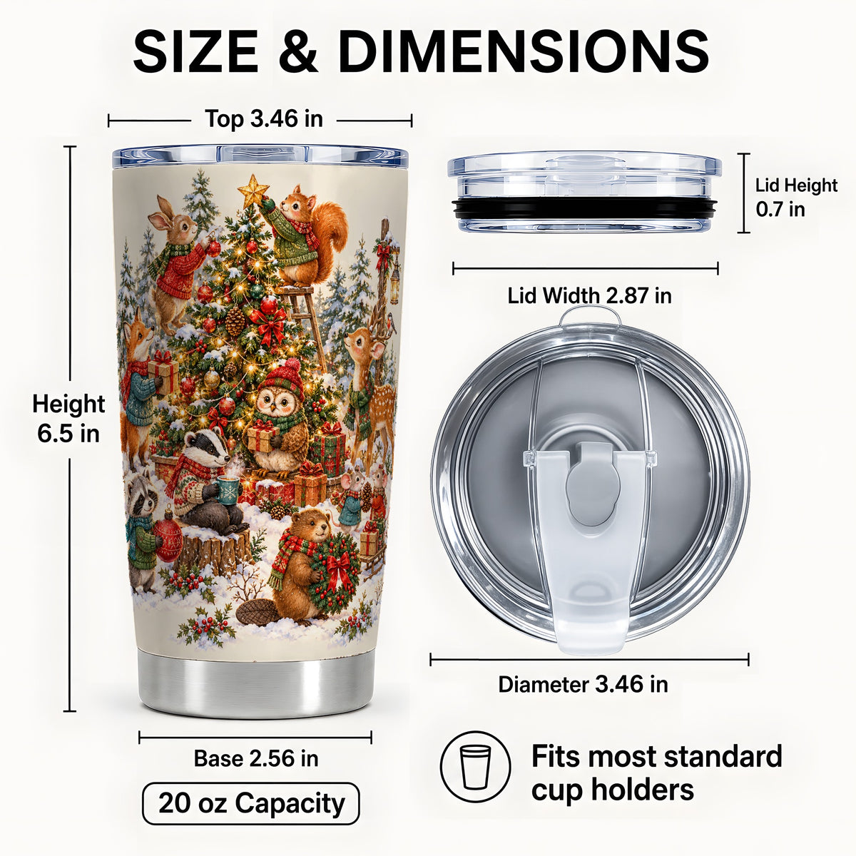 #pl[20oz|Steel] Woodland Christmas Tumbler 20oz, Forest Animal Stainless Steel Travel Cup
