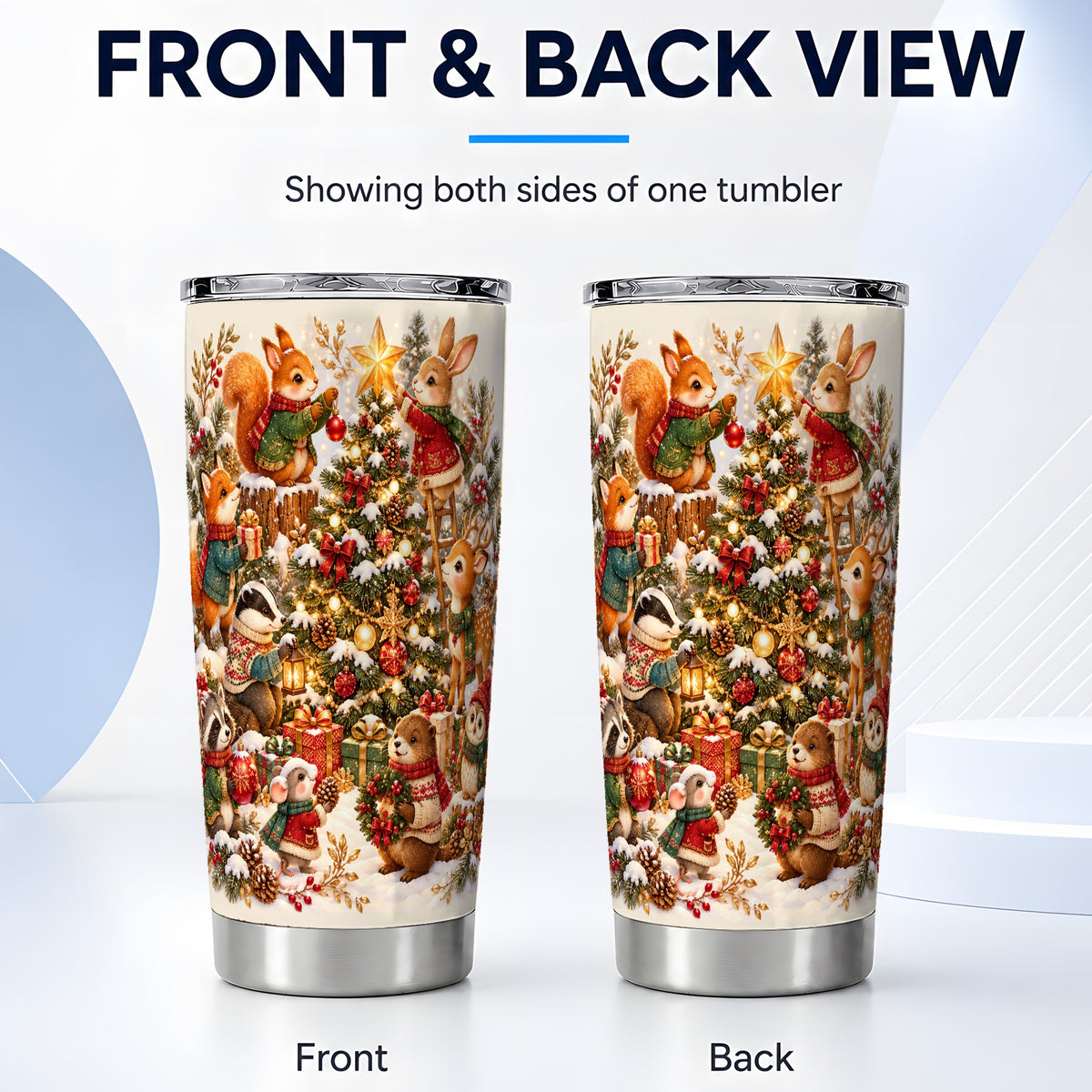 #pl[20oz|Steel] Woodland Tree Tumbler 20oz, Christmas Animal Stainless Steel Travel Cup