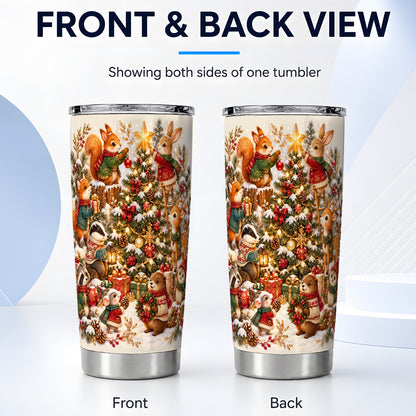 #pl[20oz|Steel] Woodland Tree Tumbler 20oz, Christmas Animal Stainless Steel Travel Cup
