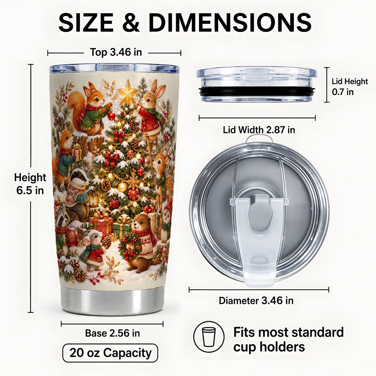 #pl[20oz|Steel] Woodland Tree Tumbler 20oz, Christmas Animal Stainless Steel Travel Cup
