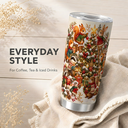 Woodland Tree Tumbler 20oz, Christmas Animal Stainless Steel Travel Cup
