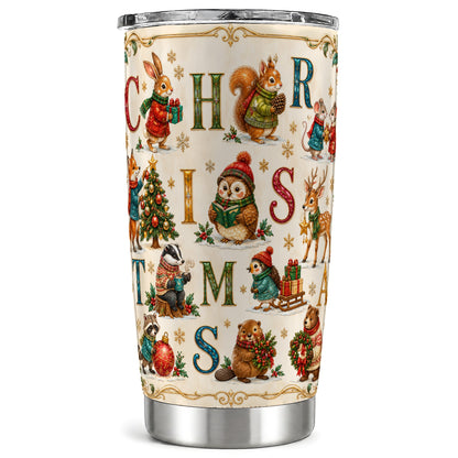 Christmas Animals Tumbler 20oz, Woodland Letter Stainless Steel Travel Cup