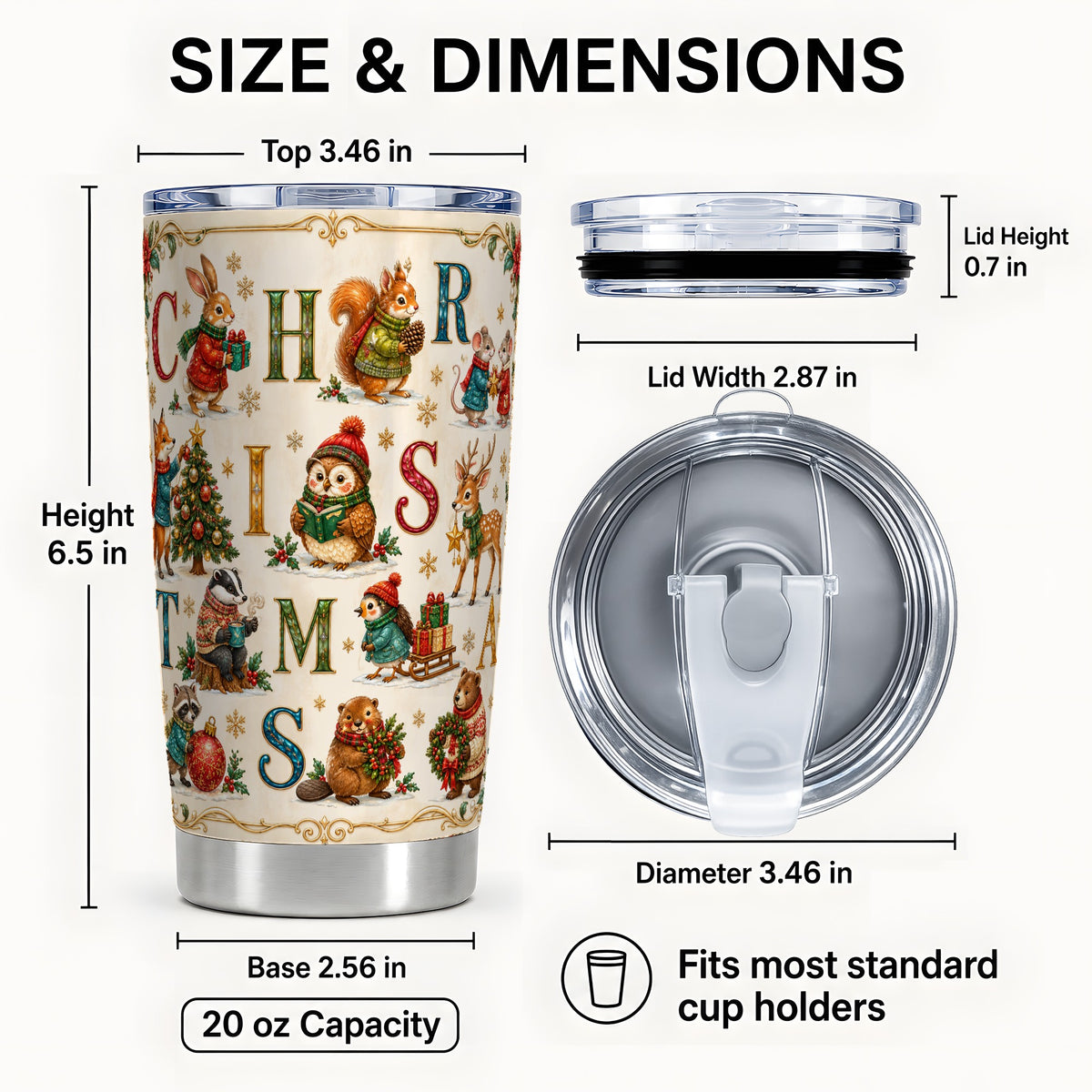 #pl[20oz|Steel] Christmas Animals Tumbler 20oz, Woodland Letter Stainless Steel Travel Cup