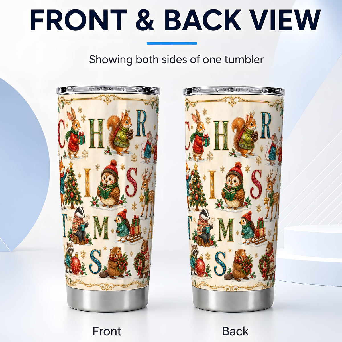 #pl[20oz|Steel] Christmas Animals Tumbler 20oz, Woodland Letter Stainless Steel Travel Cup