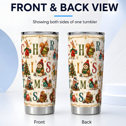 #pl[20oz|Steel] Christmas Animals Tumbler 20oz, Woodland Letter Stainless Steel Travel Cup