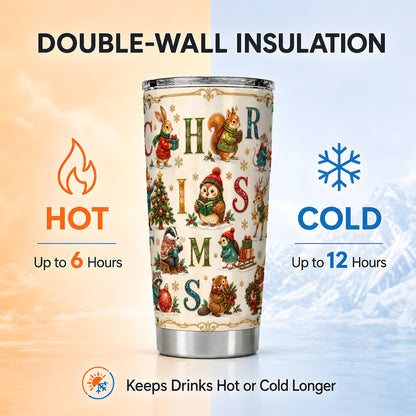 Christmas Animals Tumbler 20oz, Woodland Letter Stainless Steel Travel Cup