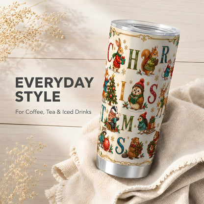 Christmas Animals Tumbler 20oz, Woodland Letter Stainless Steel Travel Cup