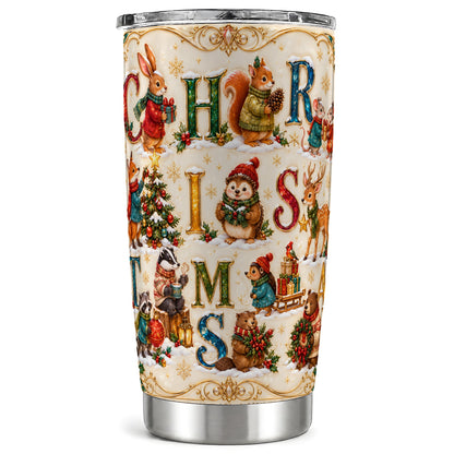 Woodland Christmas Tumbler 20oz, Holiday Letter Stainless Steel Travel Cup