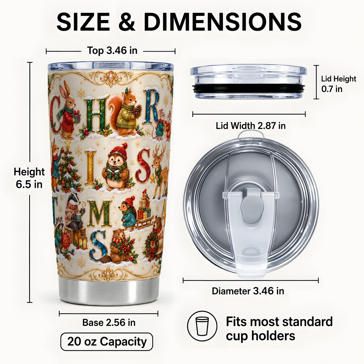#pl[20oz|Steel] Woodland Christmas Tumbler 20oz, Holiday Letter Stainless Steel Travel Cup