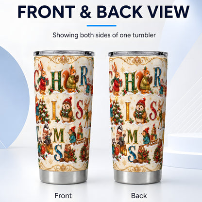 #pl[20oz|Steel] Woodland Christmas Tumbler 20oz, Holiday Letter Stainless Steel Travel Cup