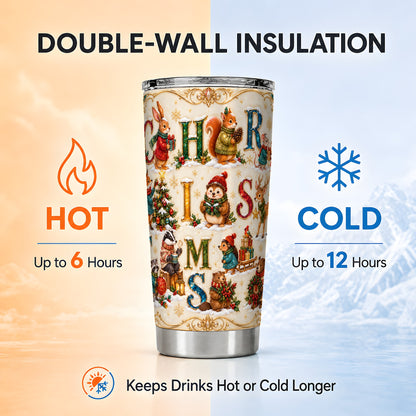 Woodland Christmas Tumbler 20oz, Holiday Letter Stainless Steel Travel Cup