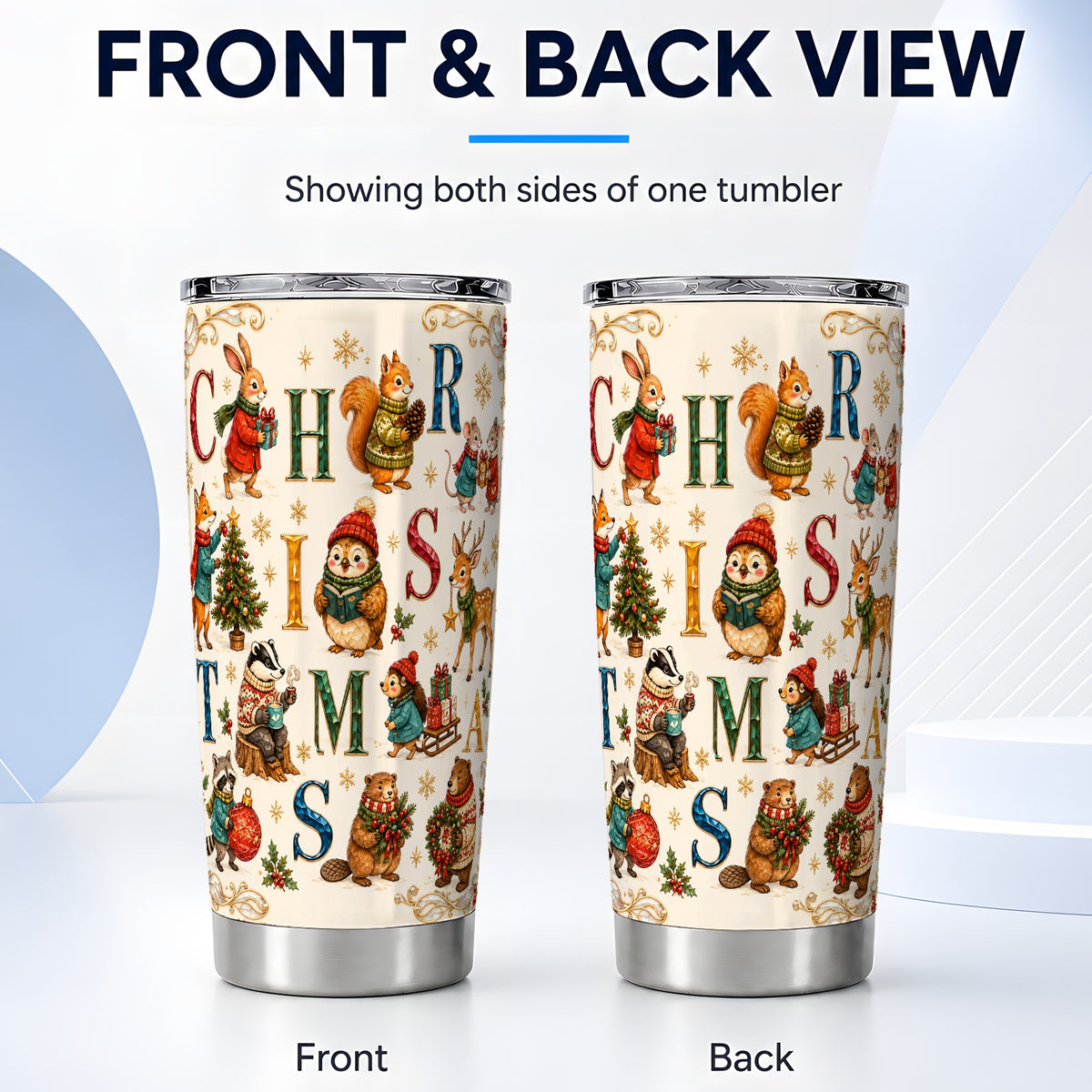 #pl[20oz|Steel] Christmas Woodland Animals Tumbler 20oz, Holiday Stainless Steel Travel Cup