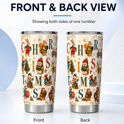 #pl[20oz|Steel] Christmas Woodland Animals Tumbler 20oz, Holiday Stainless Steel Travel Cup