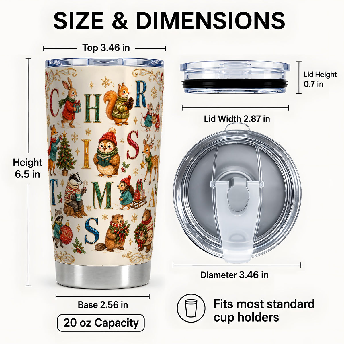 #pl[20oz|Steel] Christmas Woodland Animals Tumbler 20oz, Holiday Stainless Steel Travel Cup