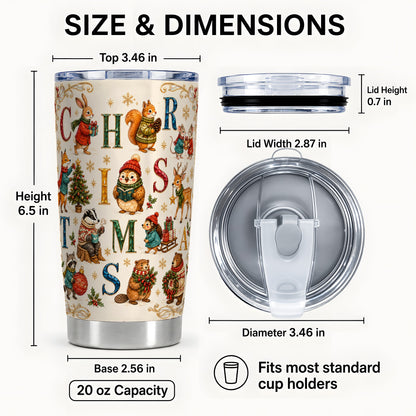 #pl[20oz|Steel] Christmas Woodland Animals Tumbler 20oz, Holiday Stainless Steel Travel Cup