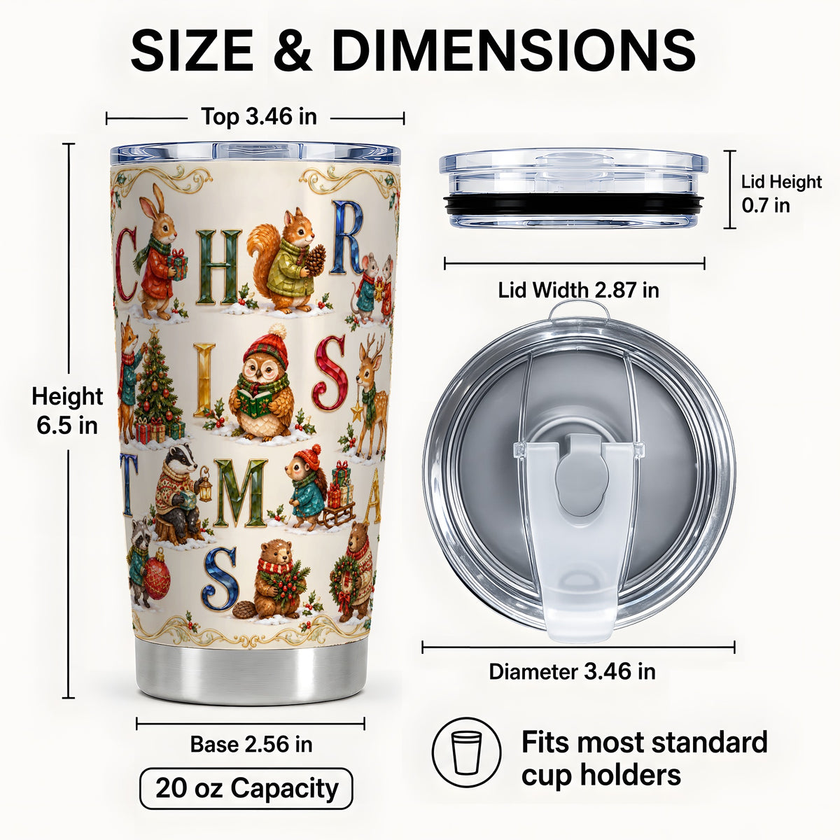 #pl[20oz|Steel] Festive Woodland Animals Tumbler 20oz, Christmas Stainless Steel Travel Cup