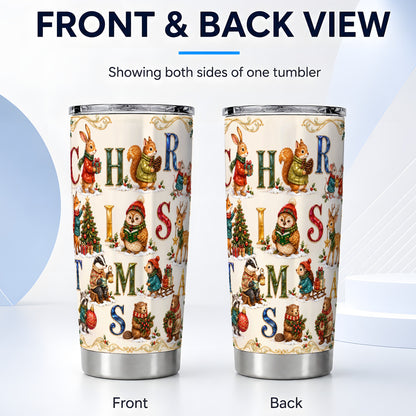 #pl[20oz|Steel] Festive Woodland Animals Tumbler 20oz, Christmas Stainless Steel Travel Cup