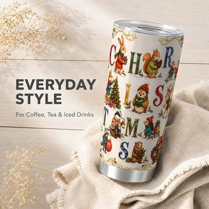 Festive Woodland Animals Tumbler 20oz, Christmas Stainless Steel Travel Cup