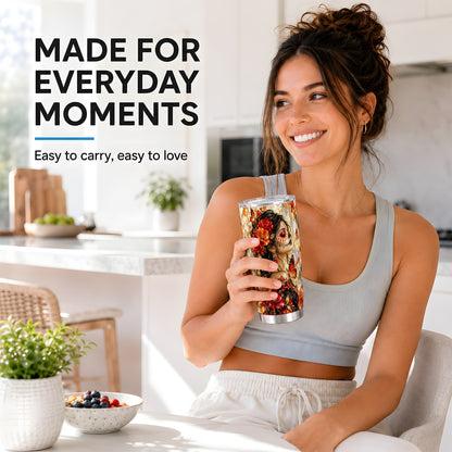 #pl[20oz|Steel] Floral Sugar Skull Woman Tumbler 20oz, Monarch Stainless Steel Travel Cup