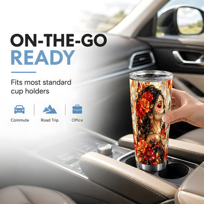 Floral Sugar Skull Woman Tumbler 20oz, Monarch Stainless Steel Travel Cup