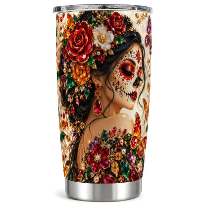 Floral Face Art Tumbler 20oz, Jeweled Rose Tumbler, Stainless Travel Cup