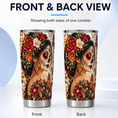 #pl[20oz|Steel] Floral Face Art Tumbler 20oz, Jeweled Rose Tumbler, Stainless Travel Cup