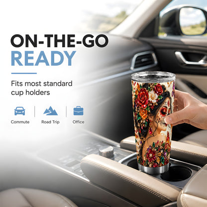 Floral Face Art Tumbler 20oz, Jeweled Rose Tumbler, Stainless Travel Cup