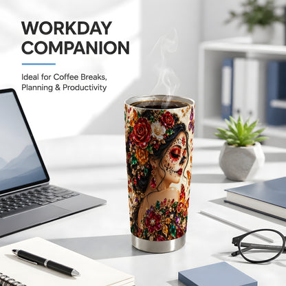 Floral Face Art Tumbler 20oz, Jeweled Rose Tumbler, Stainless Travel Cup