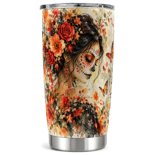 Floral Face Art Tumbler 20oz, Watercolor Rose Tumbler, Stainless Travel Cup