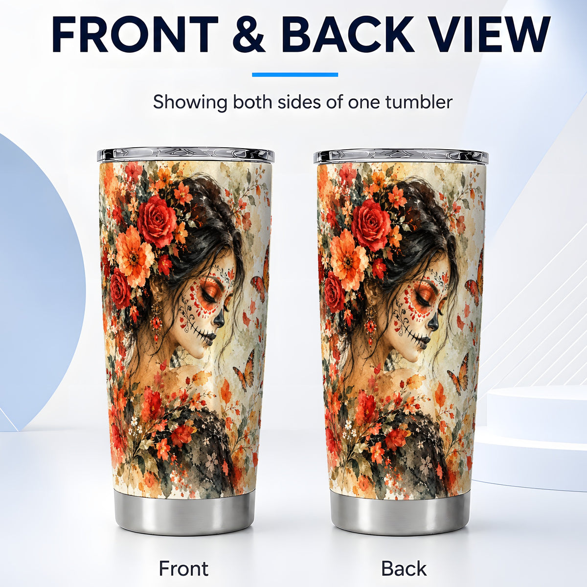 #pl[20oz|Steel] Floral Face Art Tumbler 20oz, Watercolor Rose Tumbler, Stainless Travel Cup