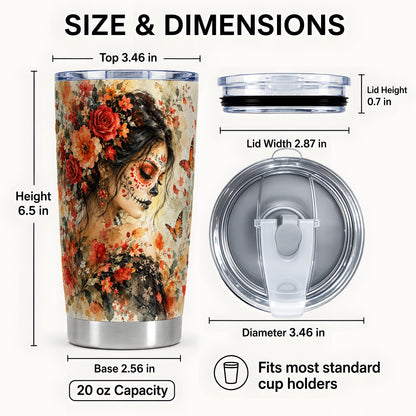 #pl[20oz|Steel] Floral Face Art Tumbler 20oz, Watercolor Rose Tumbler, Stainless Travel Cup