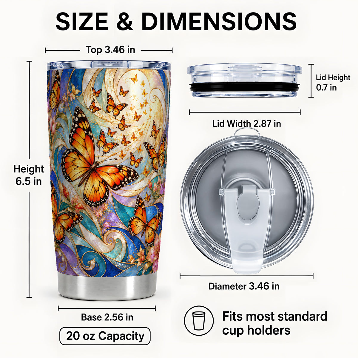 #pl[20oz|Steel] Orange Butterfly Tumbler 20oz, Floral Swirl Tumbler, Stainless Travel Cup