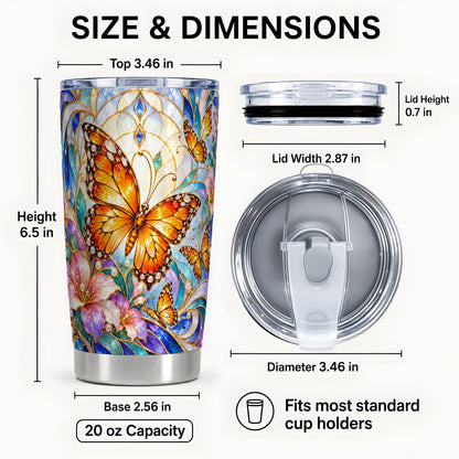 #pl[20oz|Steel] Orange Butterfly Tumbler 20oz, Stained Glass Tumbler, Stainless Travel Cup