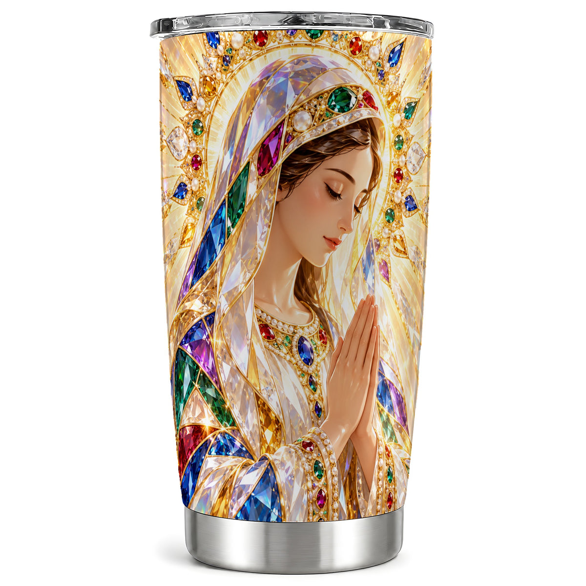Jeweled Mother Tumbler 20oz, Sacred Art Tumbler, Stainless Steel Travel Cup