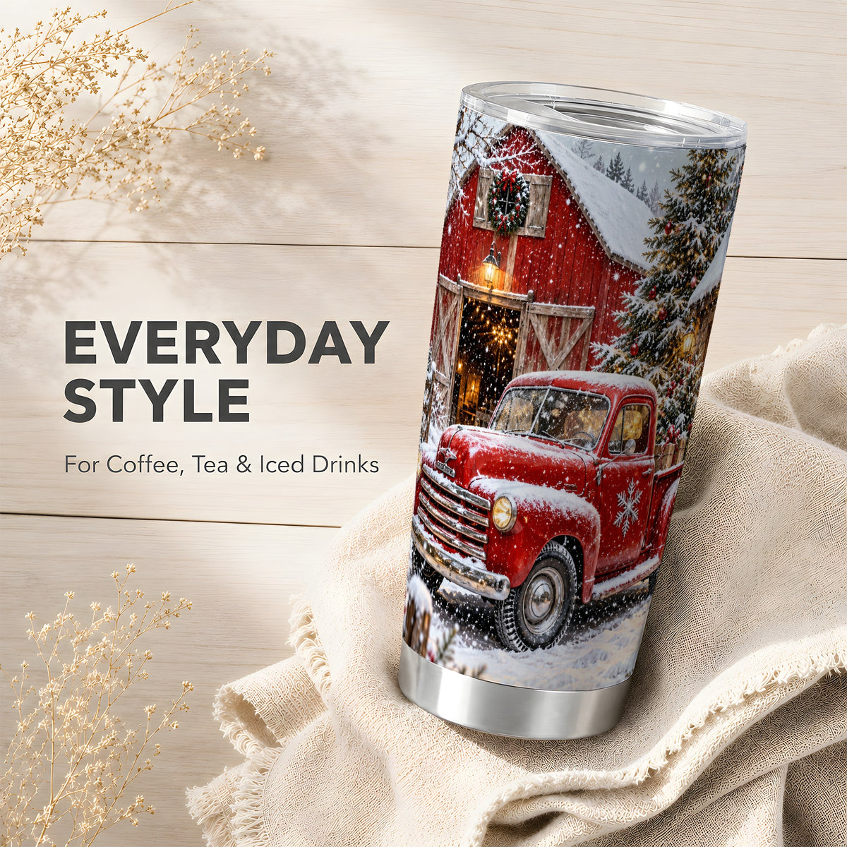 Vintage Truck Tumbler 20oz, Holiday Tumbler, Stainless Steel Travel Cup