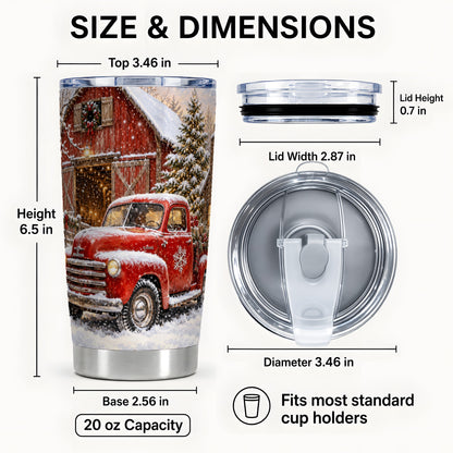 #pl[20oz|Steel] Classic Red Truck Tumbler 20oz, Snowy Farmhouse Stainless Steel Travel Cup