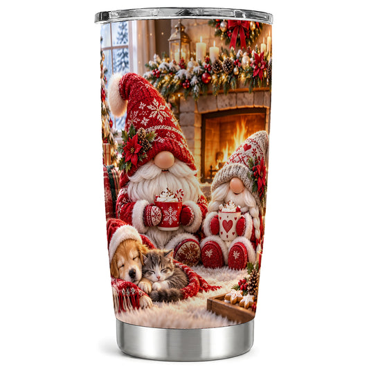 Cozy Christmas Gnome Tumbler 20oz, Fireplace Stainless Steel Travel Cup