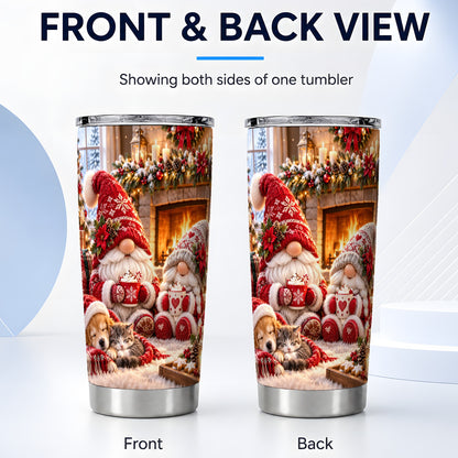 #pl[20oz|Steel] Cozy Christmas Gnome Tumbler 20oz, Fireplace Stainless Steel Travel Cup