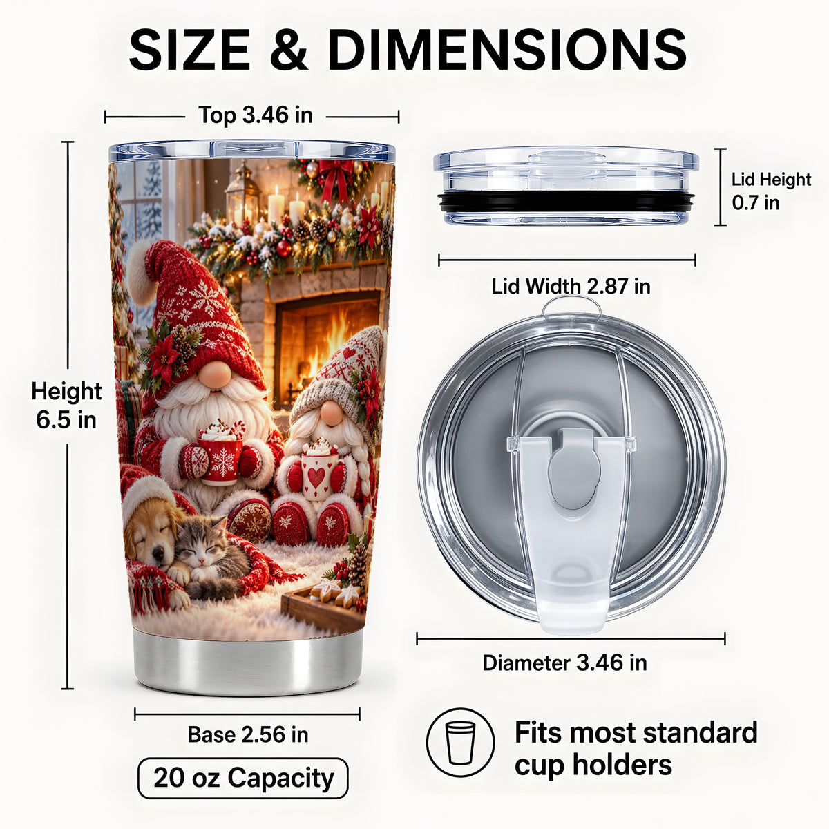 #pl[20oz|Steel] Cozy Christmas Gnome Tumbler 20oz, Fireplace Stainless Steel Travel Cup