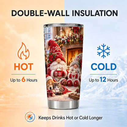 Cozy Christmas Gnome Tumbler 20oz, Fireplace Stainless Steel Travel Cup