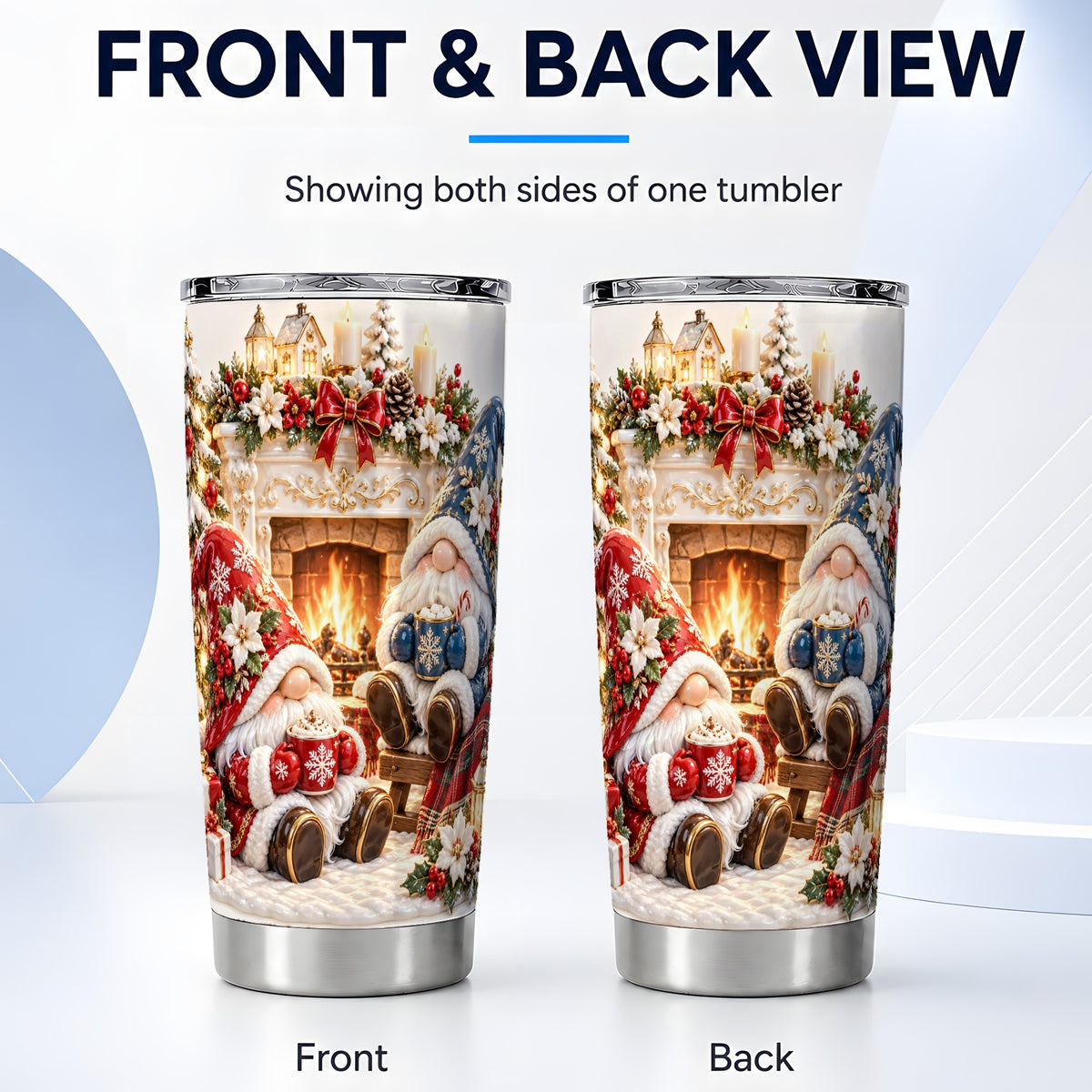 #pl[20oz|Steel] Christmas Gnome Tumbler 20oz, Holiday Fireplace Stainless Steel Travel Cup