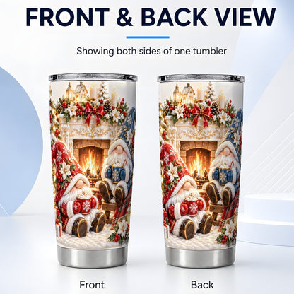 #pl[20oz|Steel] Christmas Gnome Tumbler 20oz, Holiday Fireplace Stainless Steel Travel Cup