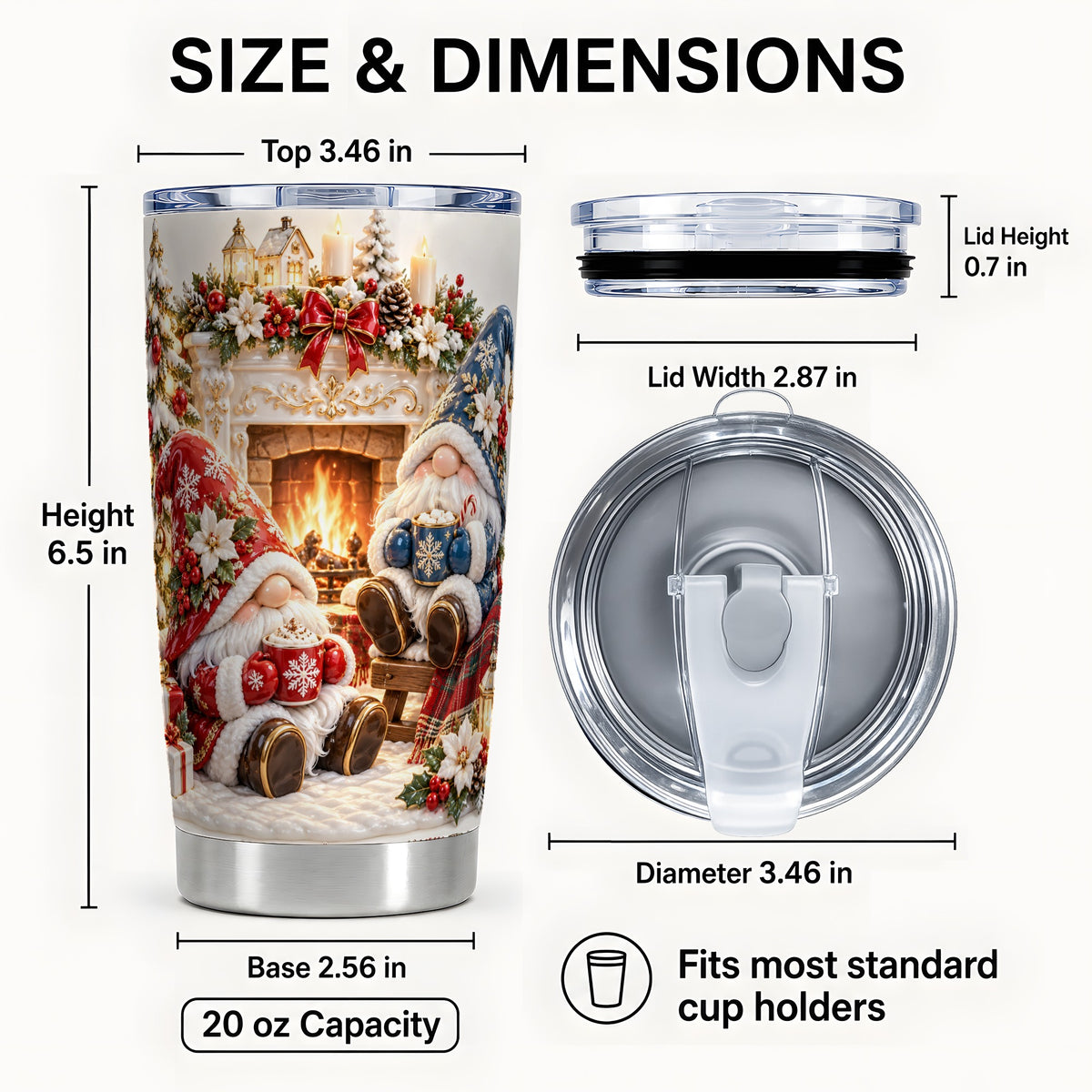 #pl[20oz|Steel] Christmas Gnome Tumbler 20oz, Holiday Fireplace Stainless Steel Travel Cup