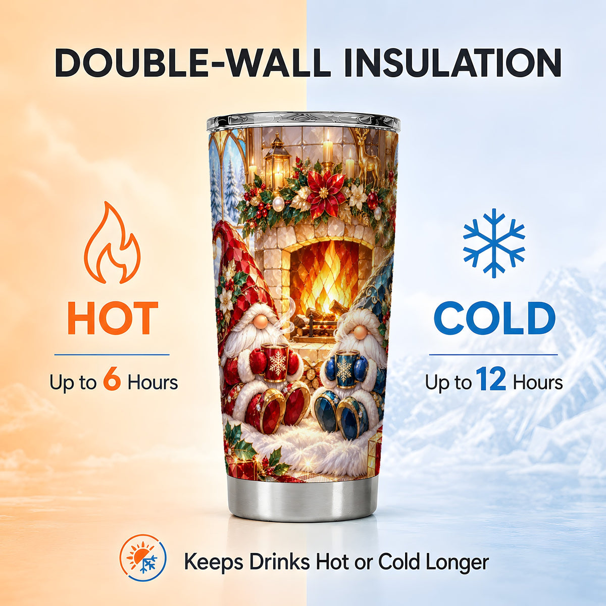 Christmas Gnome Tumbler 20oz, Winter Tumbler, Stainless Steel Travel Cup