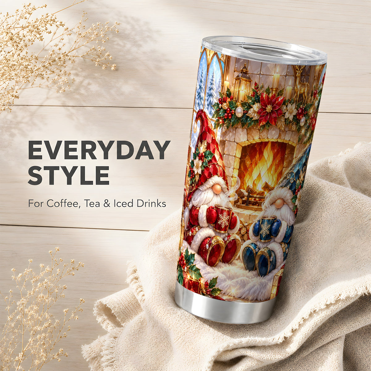 Christmas Gnome Tumbler 20oz, Winter Tumbler, Stainless Steel Travel Cup