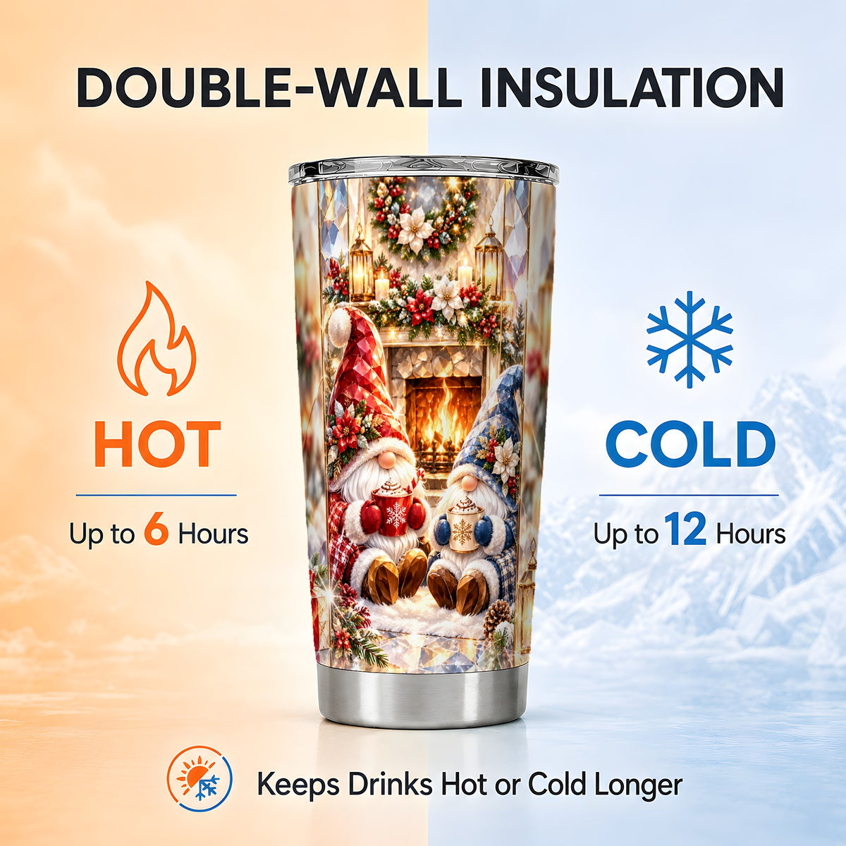 Crystal Gnome Tumbler 20oz, Winter Tumbler, Stainless Steel Travel Cup