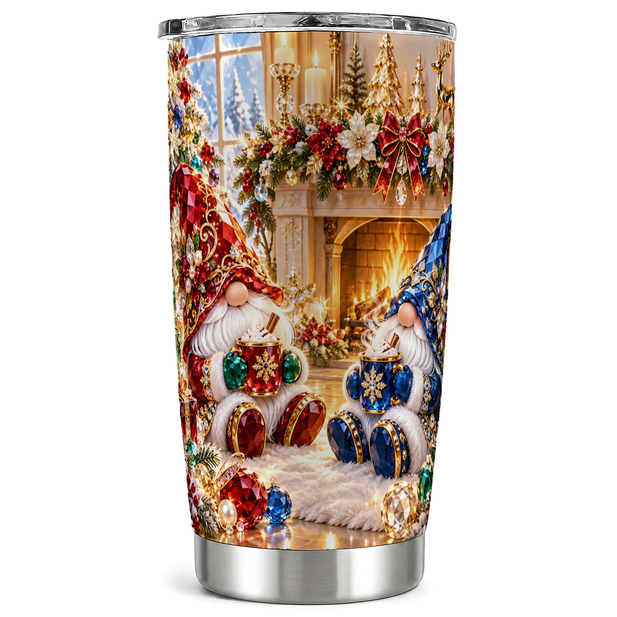 Gemstone Gnome Tumbler 20oz, Holiday Tumbler, Stainless Steel Travel Cup