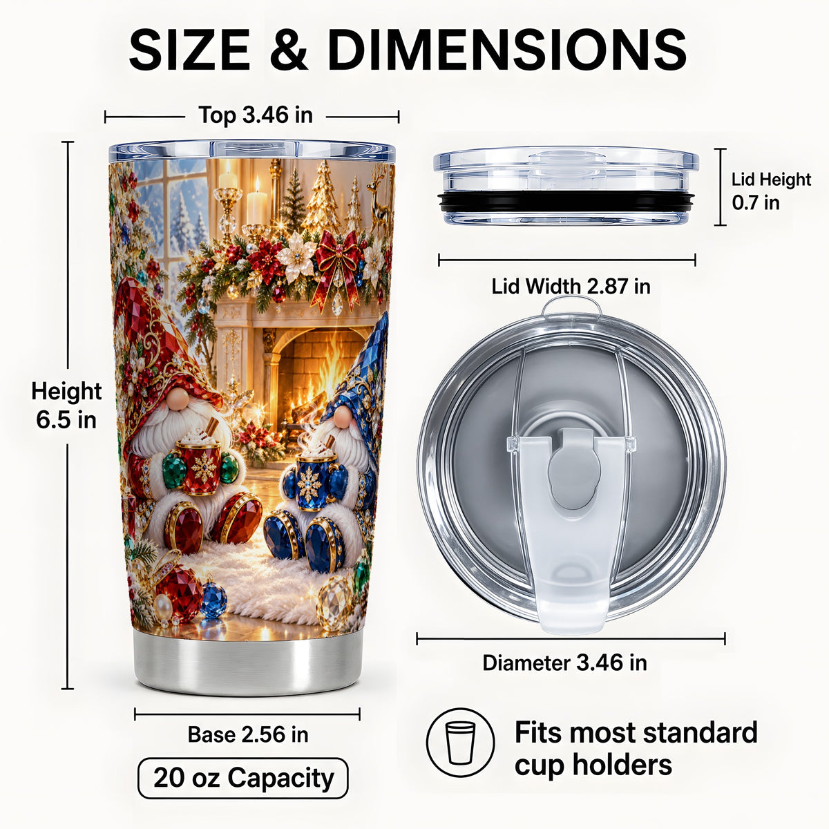 #pl[20oz|Steel] Gemstone Gnome Tumbler 20oz, Holiday Tumbler, Stainless Steel Travel Cup