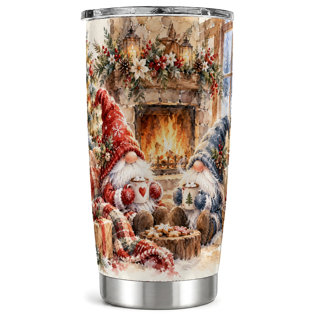 Watercolor Gnome Tumbler 20oz, Winter Tumbler, Stainless Steel Travel Cup